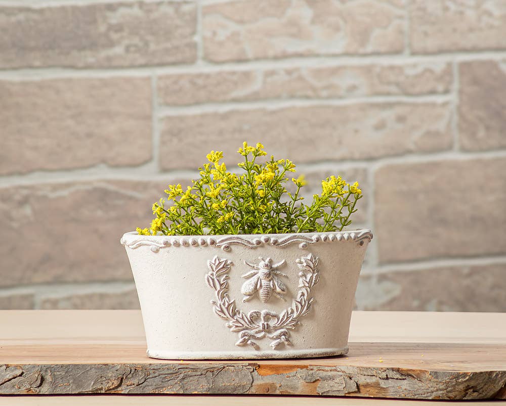Oval Emboss Bee in Crest Planter-4x8"L