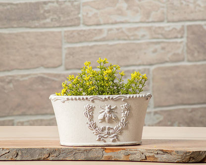 Oval Emboss Bee in Crest Planter-4x8"L