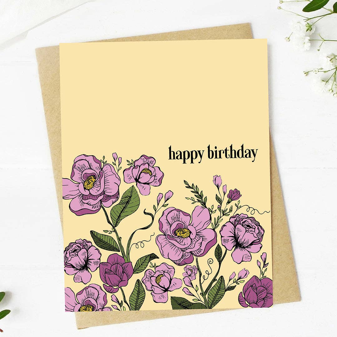 Happy Birthday Purple Flowers Spring Birthday Card