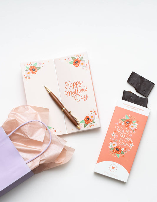 Mother's Day Card & Premium Sea Salt Caramel Dark Chocolate Bar