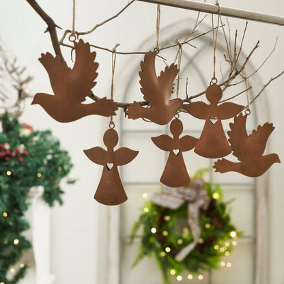 Rust Angel and Dove Metal Ornaments 4.5/5"