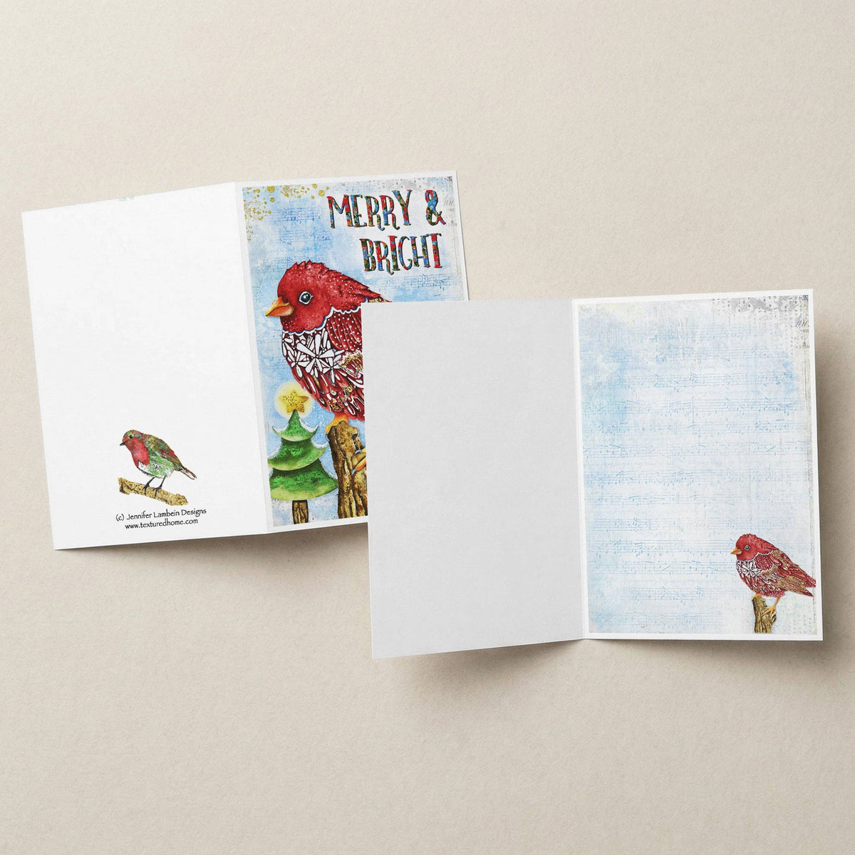 Merry & Bright Bird Greeting Card - Christmas Bird And Festive Trees Art