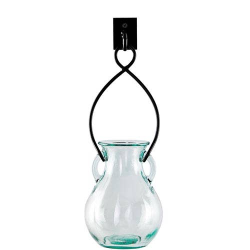 12" French Country Hanging Glass Vase & Wall Hook