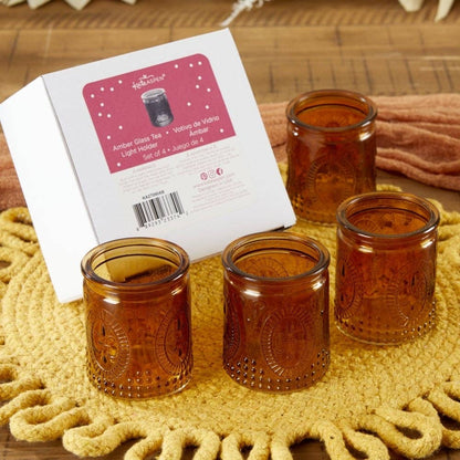 Vintage Amber Glass Tea Light Holder (Set of 4)
