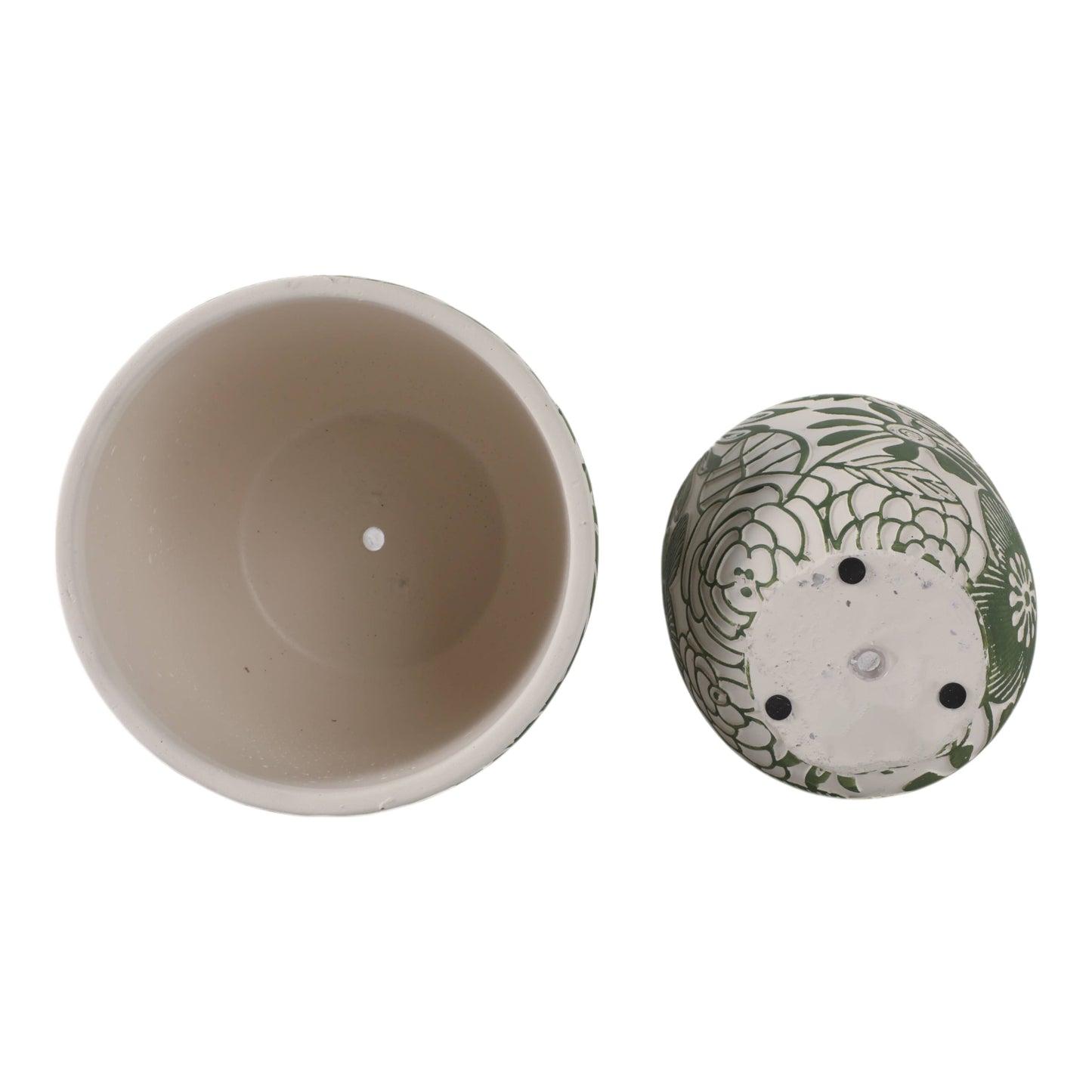 White & Green Ceramic Carved Floral Planters Two Sizes, 6"/8"
