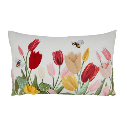 Charming Felt Applique Tulips Pillow