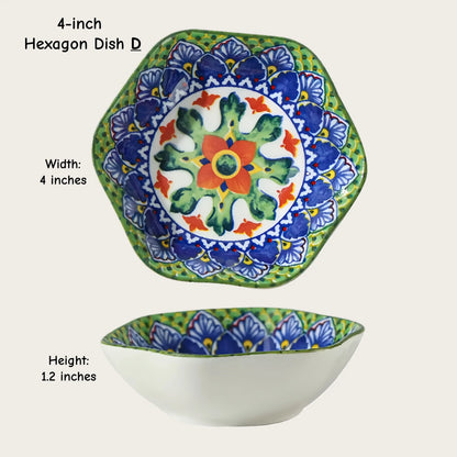 Moroccan Hexagon & Rose Ceramic Pinch Bowls (4-inch)
