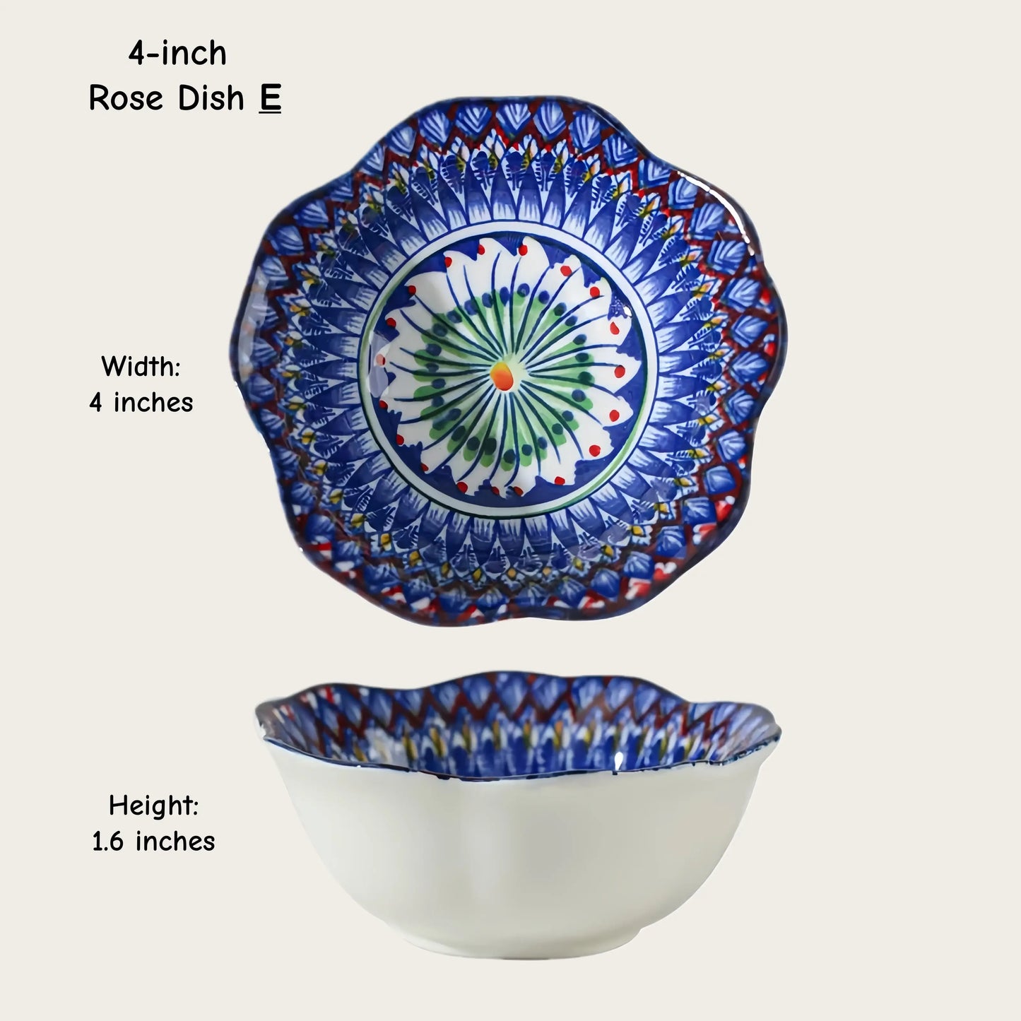 Moroccan Hexagon & Rose Ceramic Pinch Bowls (4-inch)
