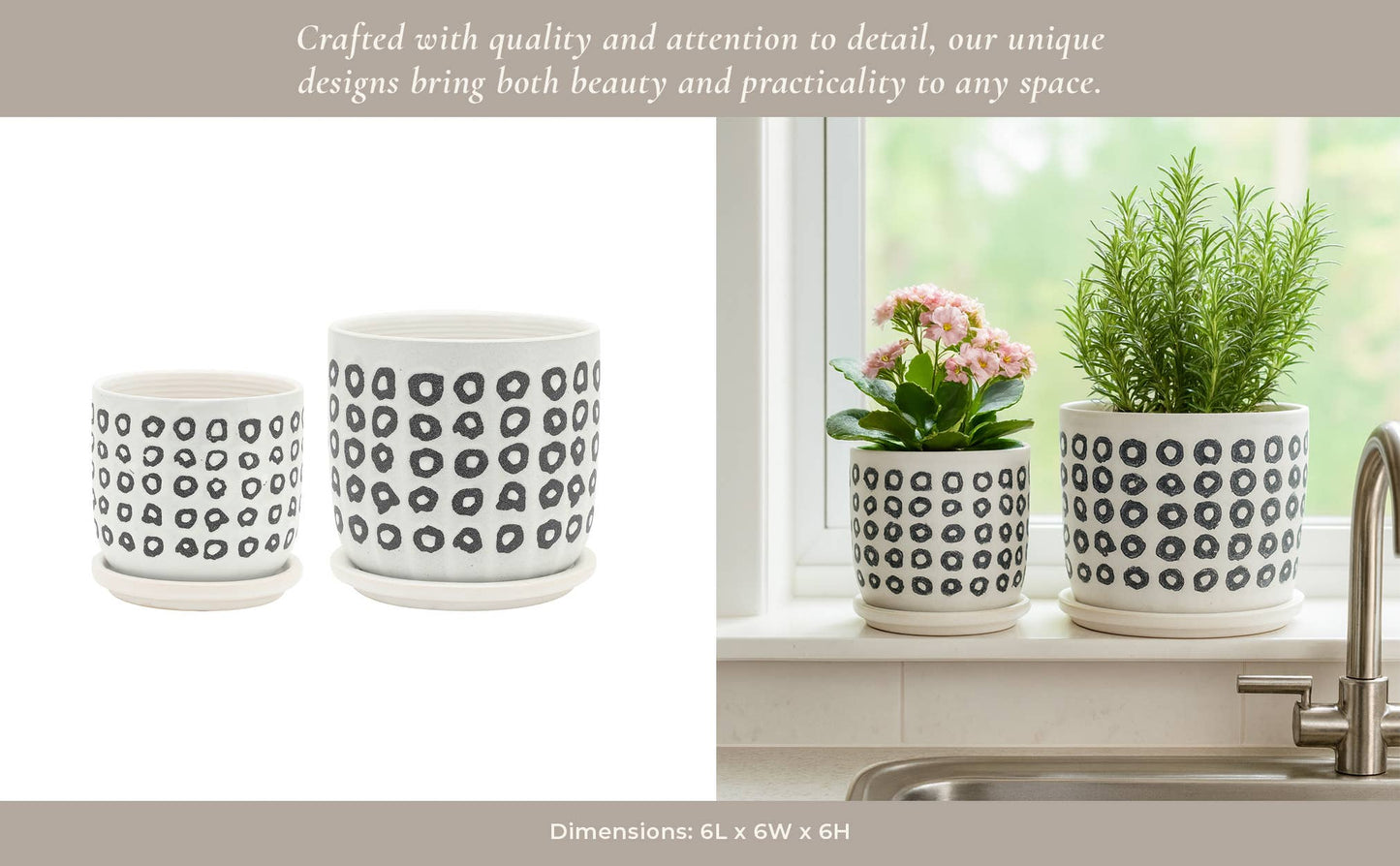Black Ceramic Aztec Planters Two Sizes 5"/6".