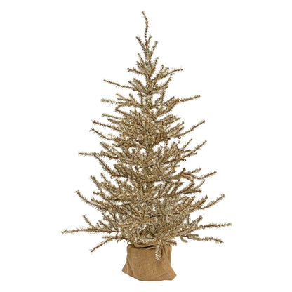Antiqued Silver Tinsel Tree w/Burlap Base - 3 Ft H