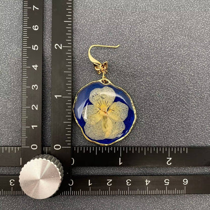 Pressed Dried Flowers Blue Tone Dangle Earrings - PDF