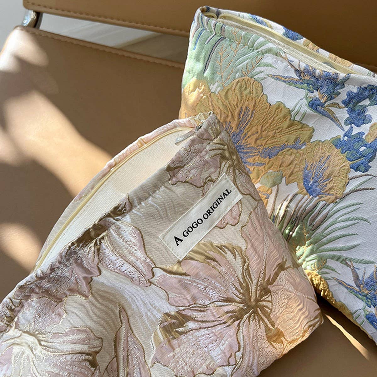 Jacquard Floral Makeup Bag Large Travel Pouch