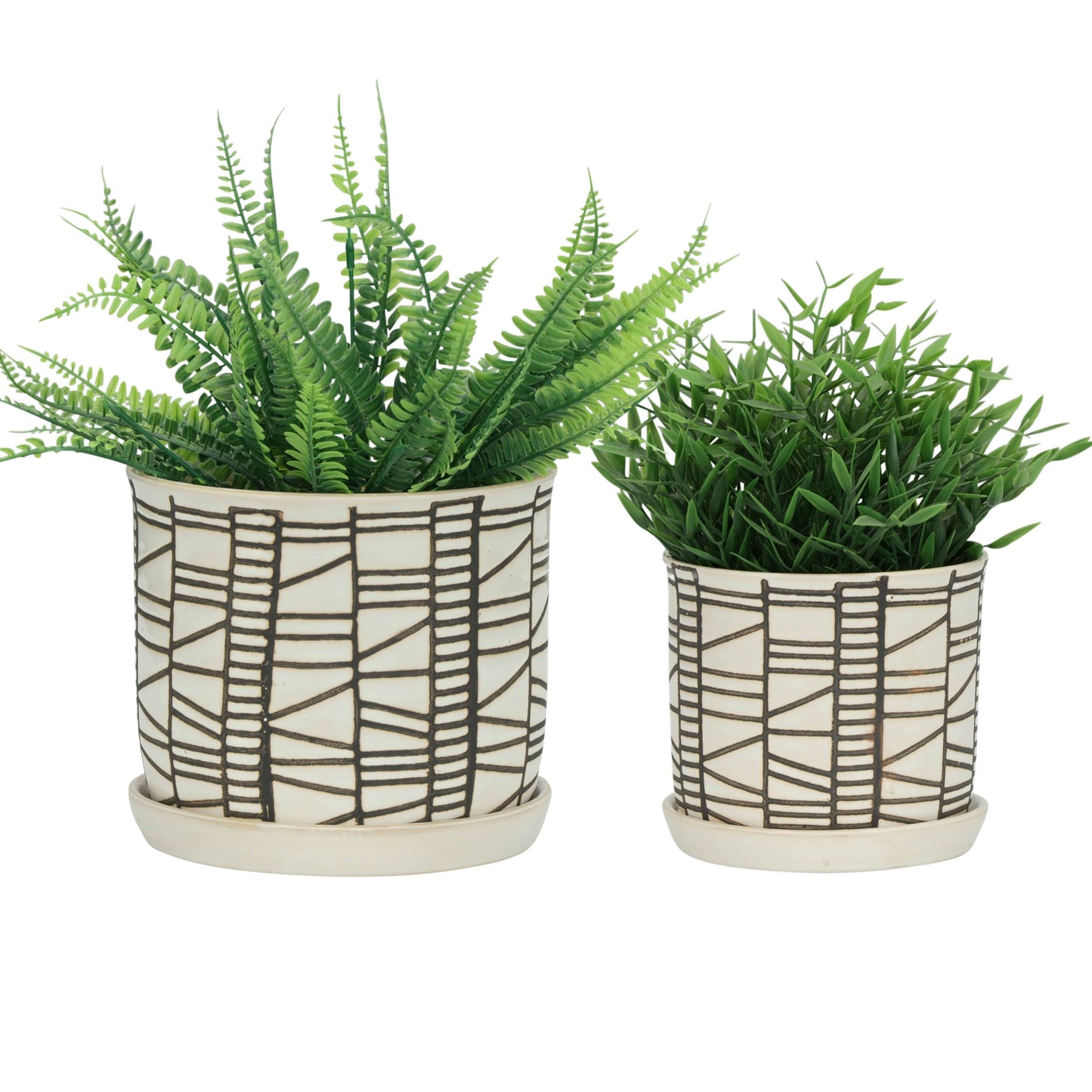 Beige Ceramic Geometric Planter & Saucer Two Sizes 6"/8"