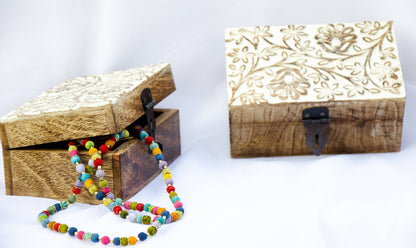 Wood Carved Box Whitewashed