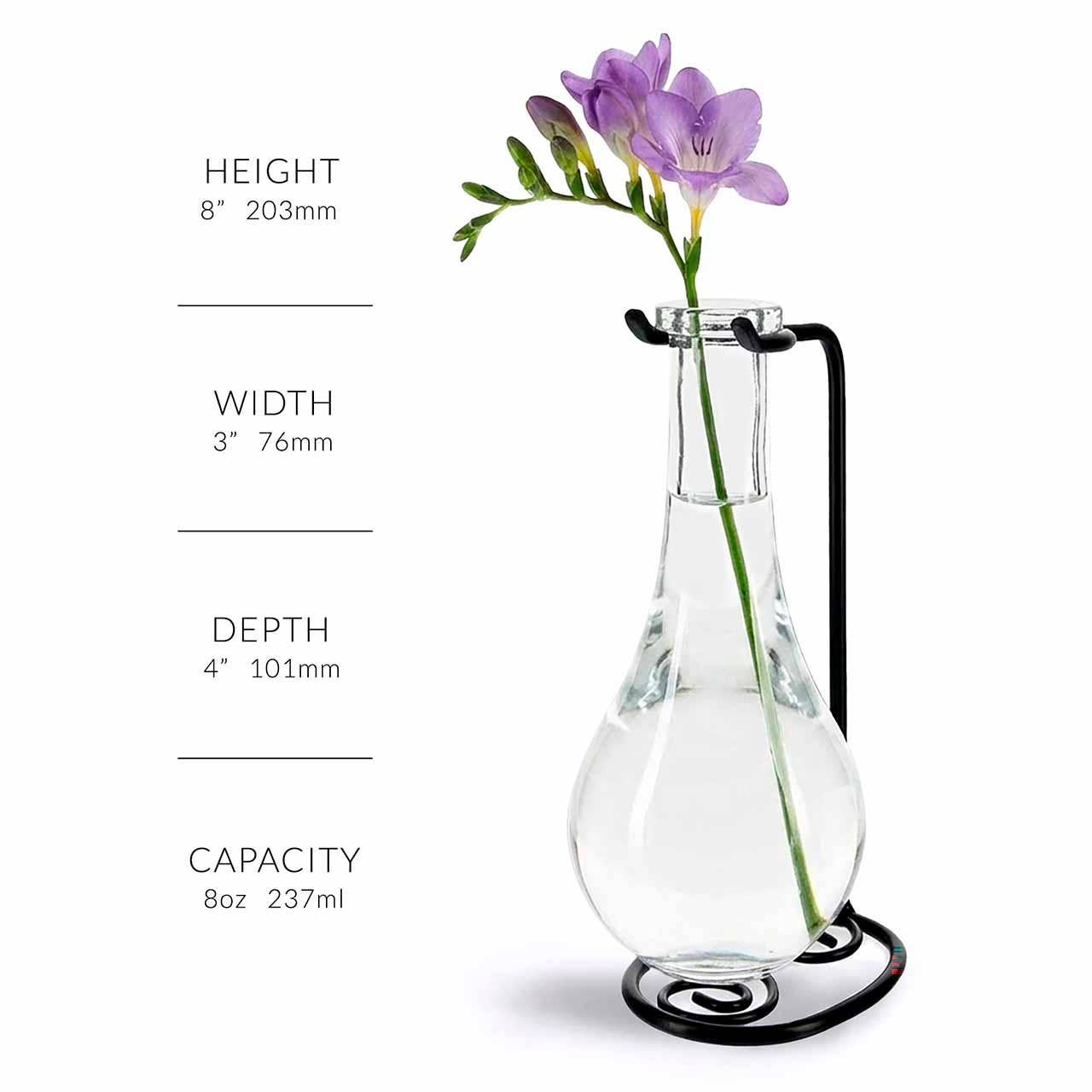 Drop Recycled Glass Vase & Metal Stand Clear