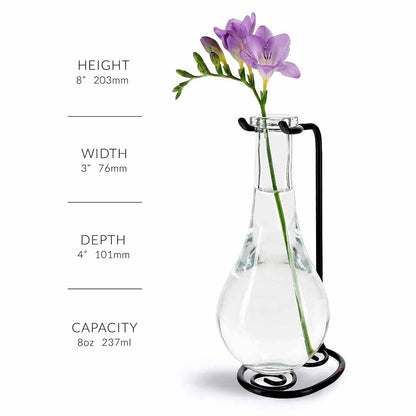 Drop Recycled Glass Vase & Metal Stand Clear