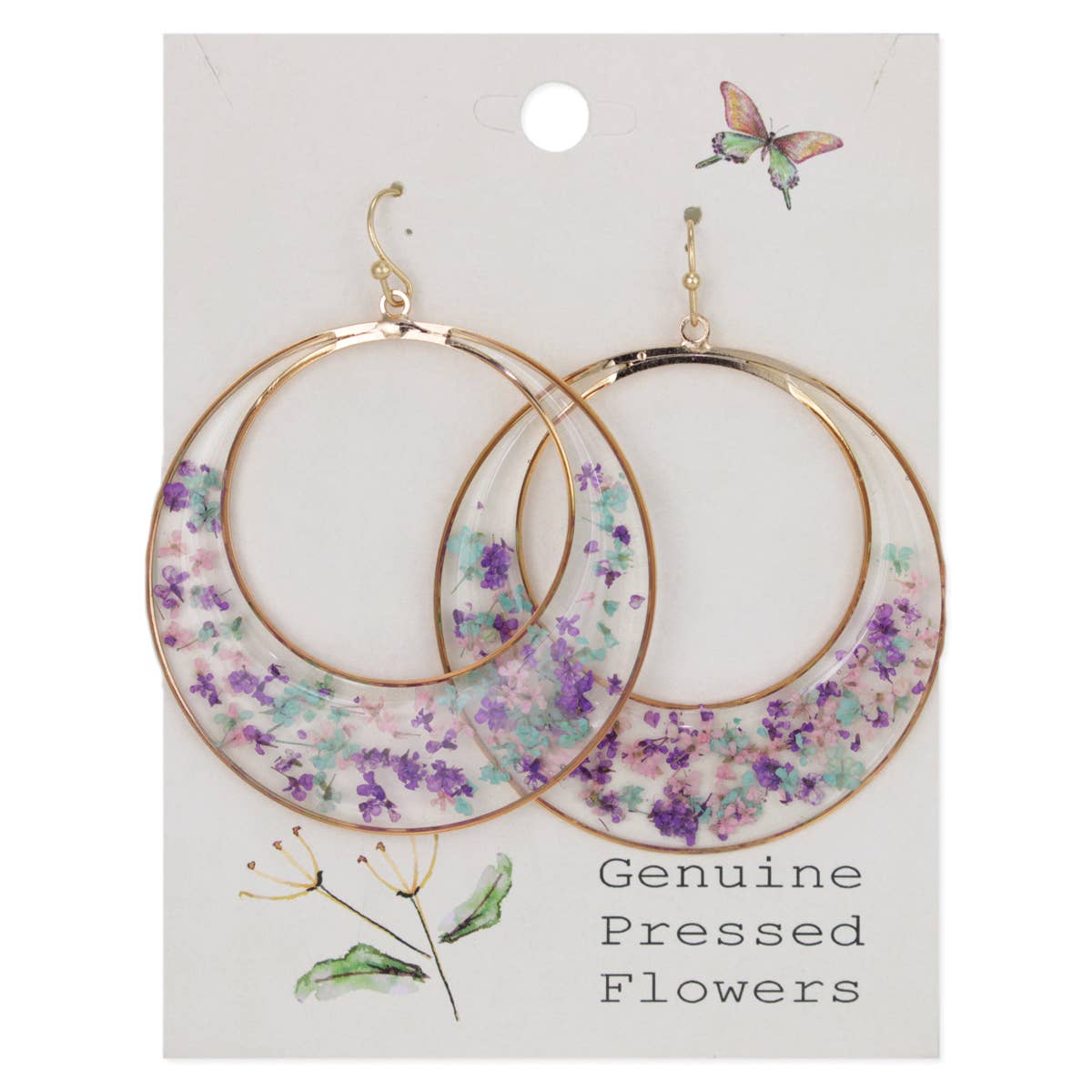 Purple Mint Posy Dried Flower Circle Earrings