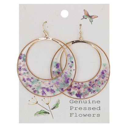 Purple Mint Posy Dried Flower Circle Earrings