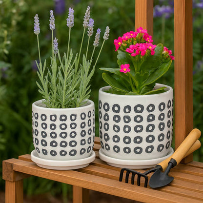 Black Ceramic Aztec Planters Two Sizes 5"/6".