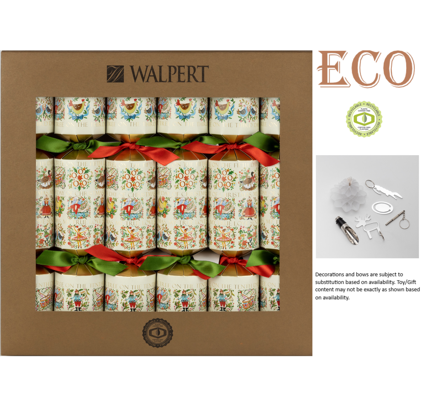 12 Days of Christmas Crackers 12" 6ct