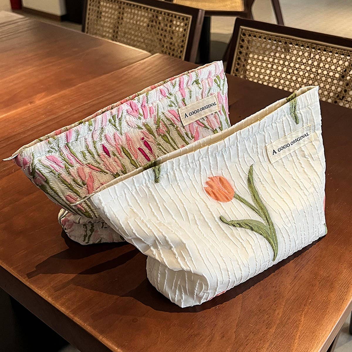 Floral Tulip Cosmetic Bag Large Travel Pouch