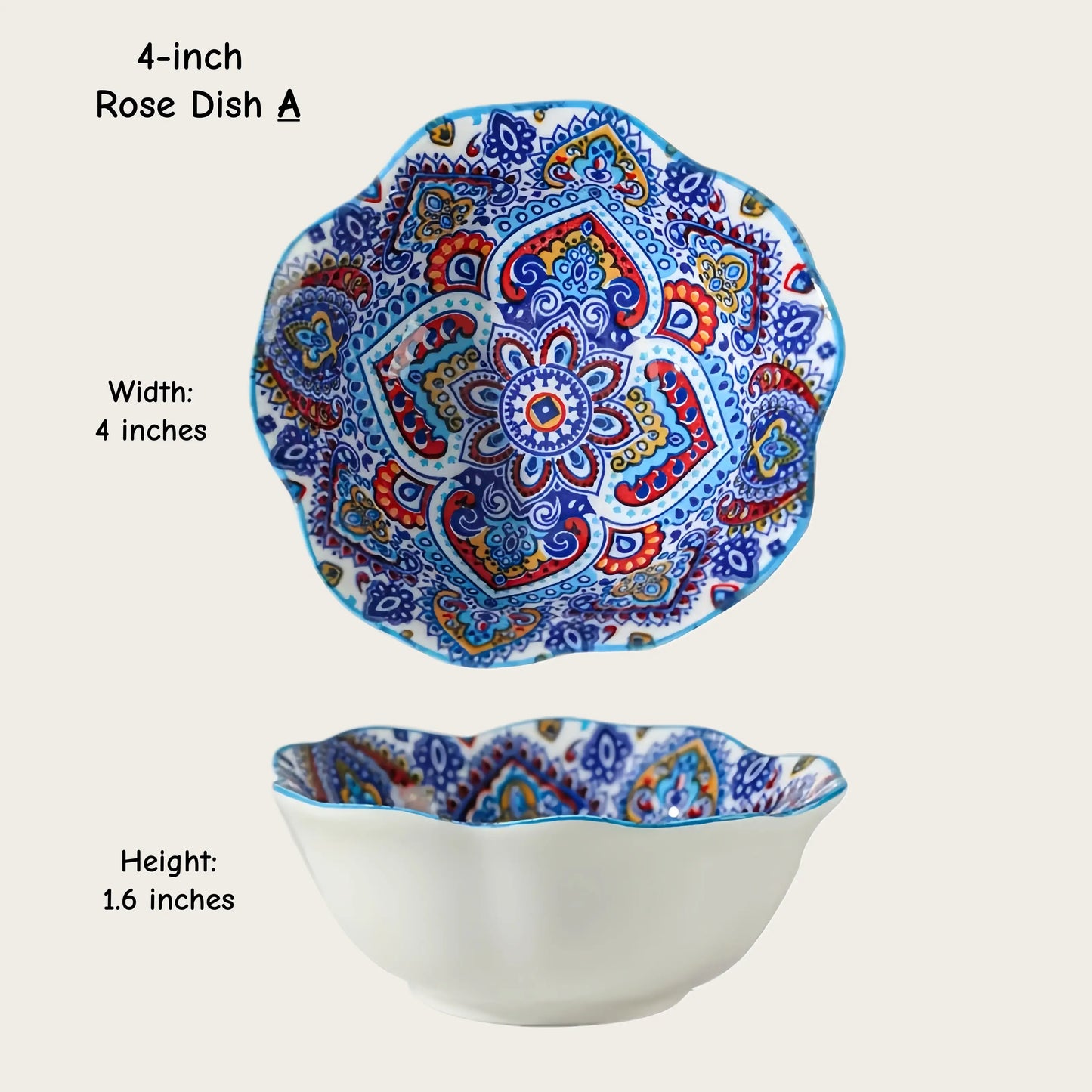 Moroccan Hexagon & Rose Ceramic Pinch Bowls (4-inch)