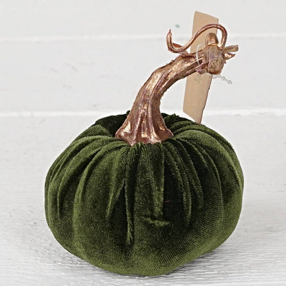 4" Green Velvet Pumpkin with Golden Stem