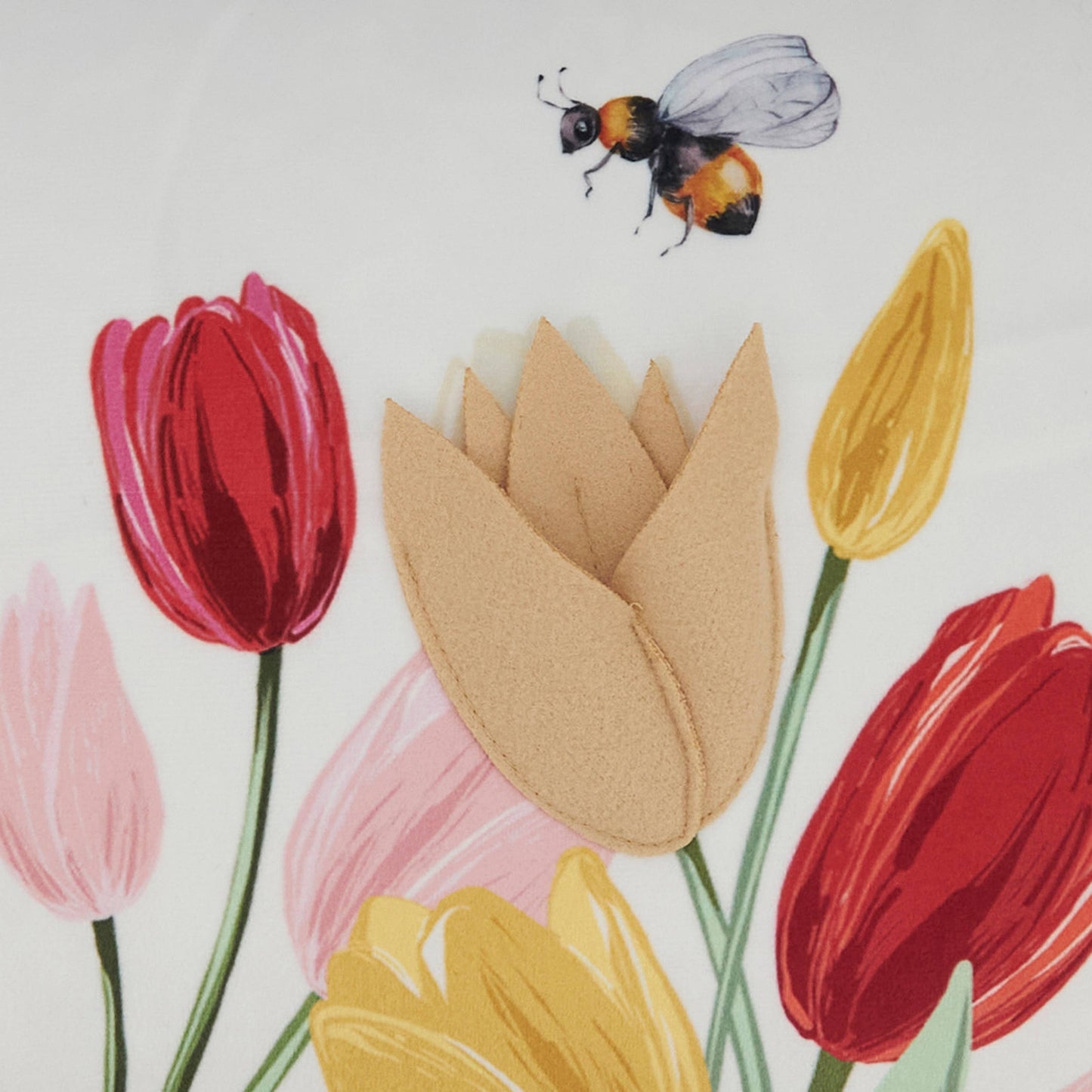 Charming Felt Applique Tulips Pillow
