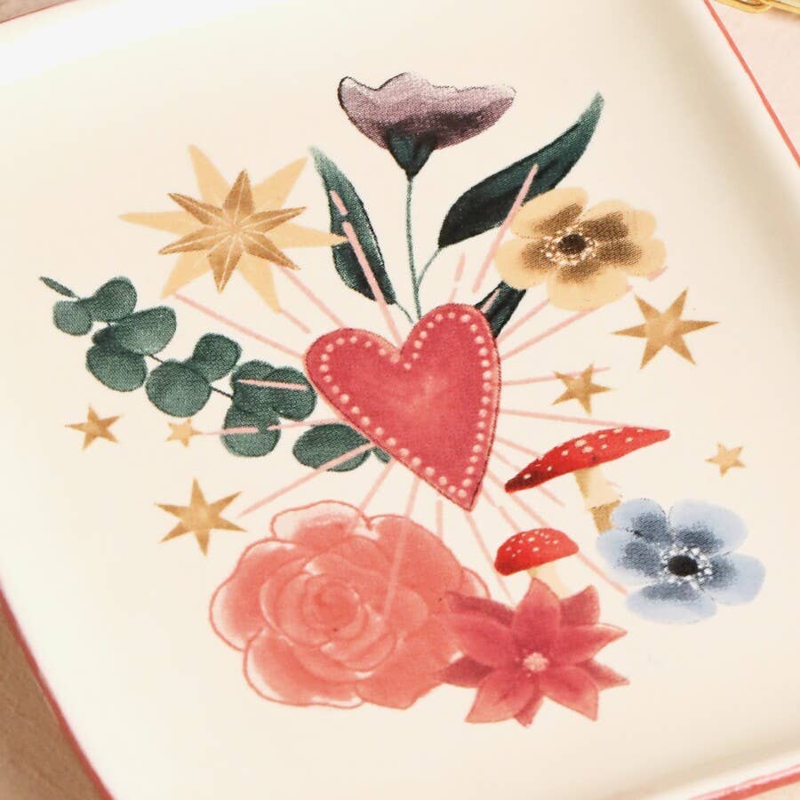 Ceramic Floral Heart Trinket Dish