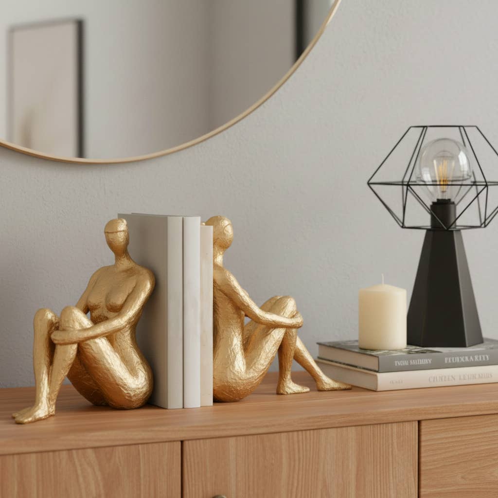 Gold Resin Modern Lady Pair Bookend 8"