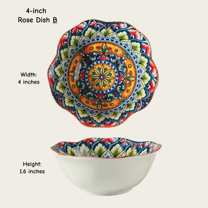 Moroccan Hexagon & Rose Ceramic Pinch Bowls (4-inch)