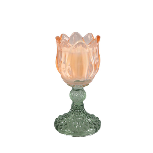 Iridescent Tulip Pedestal Glass Candle 5.88"