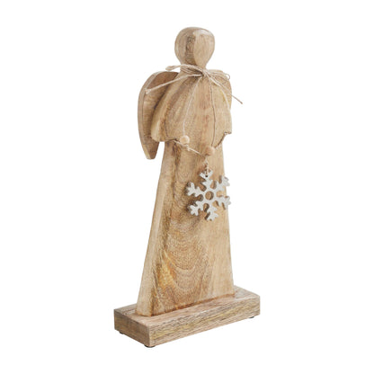 Natural Wooden Snowflake Angel 12x5.75x2.5