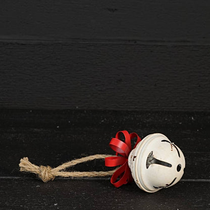 M32519-Vintage white nutshell bell w. metal bow (5inH)
