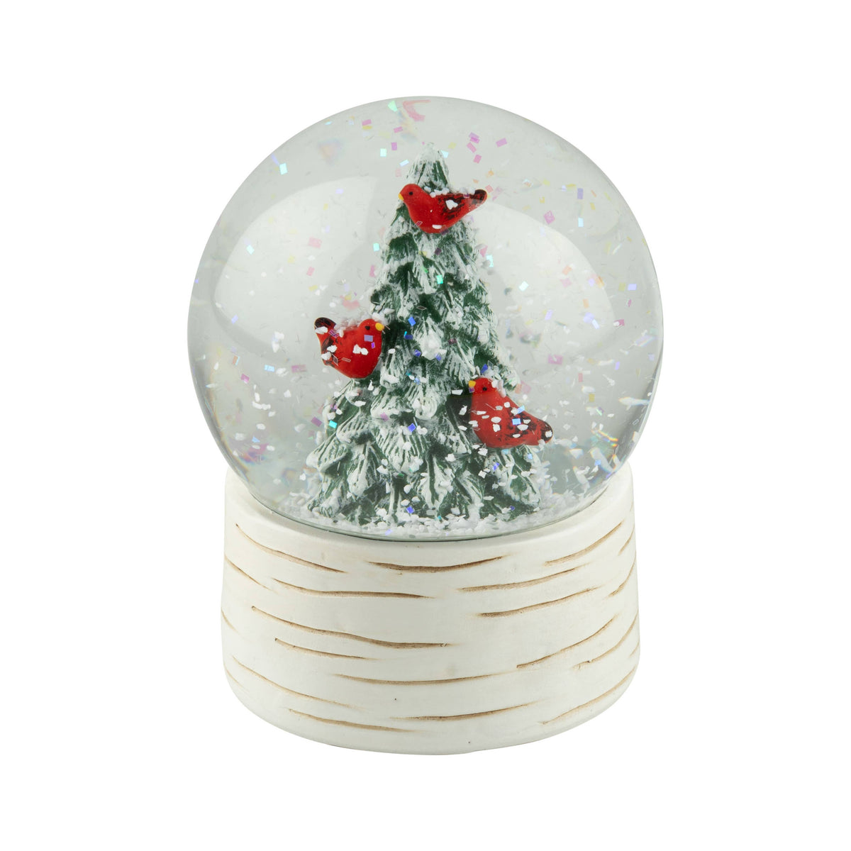 Snow globe,cardinals w/ tree scene,faux birch base