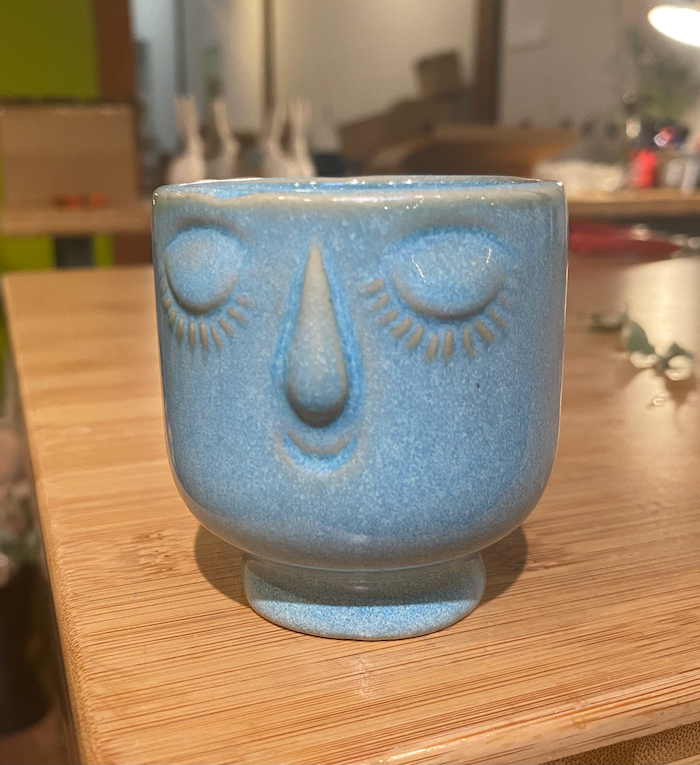 Ceramic Face Pot Teal 3"